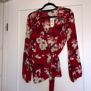 Red low cut wrap shirt!